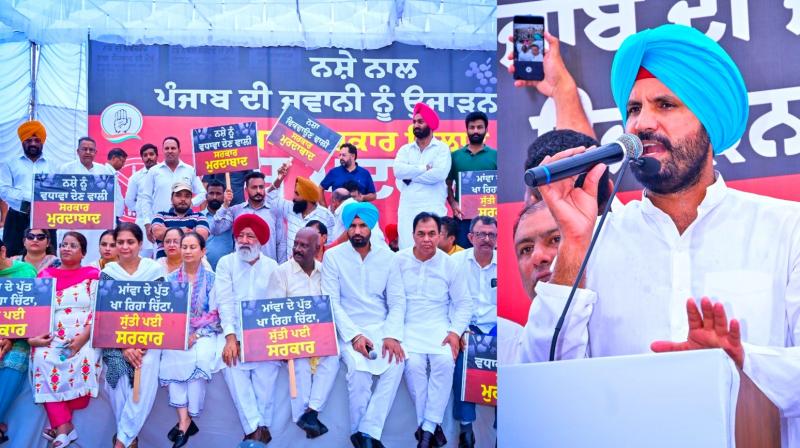 ਰਾਜਾ ਵੜਿੰਗ ਵਲੋਂ ਨਸ਼ਿਆਂ ਦੇ ਖਾਤਮੇ ਸਬੰਧੀ ਪੰਜਾਬ ਸਰਕਾਰ ਵਿਰੁਧ ਵਿਸ਼ਾਲ ‘ਨਸ਼ਾ ਵਿਰੋਧੀ’ ਧਰਨਾ ਦਿਤਾ ਗਿਆ। 