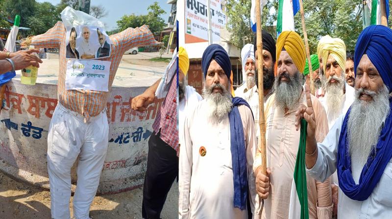  ਕੇਂਦਰ ਦੀਆਂ ਨੀਤੀਆਂ ਖਿਲਾਫ਼ G20 ਦੇ ਵਿਰੋਧ ''ਚ 16 ਕਿਸਾਨ ਜਥੇਬੰਦੀਆਂ ਨੇ 90 ਥਾਵਾਂ ''ਤੇ ਪ੍ਰਧਾਨ ਮੰਤਰੀ ਦੇ ਪੁਤਲੇ ਫੂਕੇ।