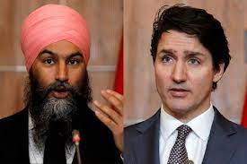 ਟਰੂਡੋ ਸਰਕਾਰ ਲਈ ਵੱਧ ਰਹੀਆਂ ਮੁਸ਼ਕਿਲਾਂ ,NDP ਮੁਖੀ ਜਗਮੀਤ ਸਿੰਘ ’ਤੇ ਸਮਰਥਨ ਵਾਪਸ ਲੈਣ ਦਾ ਬਣਿਆ ਦਬਾਅ। 